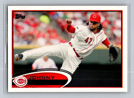 Baseball card of Johnny Cueto, 2012 Topps #135a featuring the Cincinnati Reds pitcher
