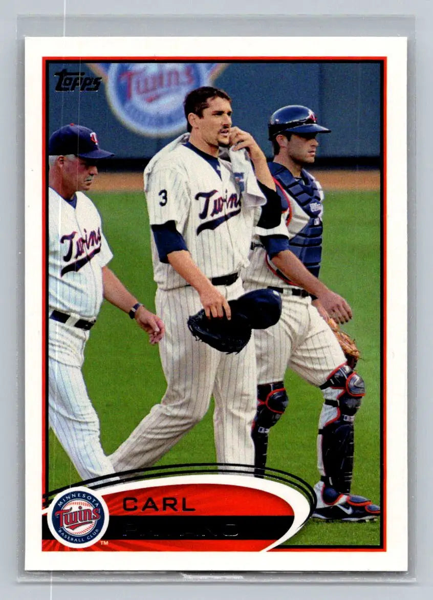 2012 Topps #164b Carl Pavano Minnesota Twins baseball card showcasing player details
