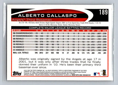 Alberto Callaspo baseball card 2012 Topps #189b Los Angeles Angels collectible item