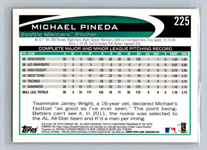 Michael Pineda 2012 Topps #225b baseball card featuring the Seattle Mariners