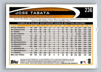 2012 Topps #236a Jose Tabata Pittsburgh Pirates baseball card high-quality image