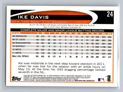 Ike Davis baseball card from 2012 Topps #24a featuring the New York Mets