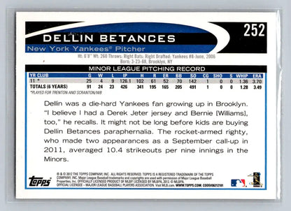 Dellin Betances baseball card 2012 Topps #252a Dellin Betances New York Yankees Rookie