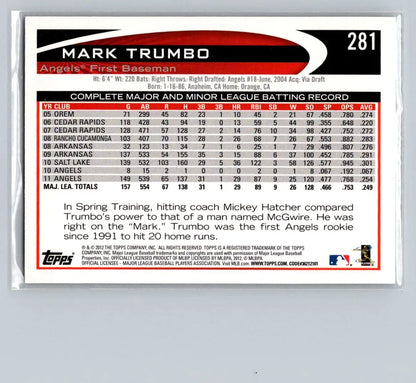 2012 Topps 281a Mark Trumbo Los Angeles Angels baseball card image