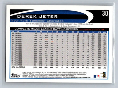 Derek Jeter baseball card from 2012 Topps #30a featuring New York Yankees legend
