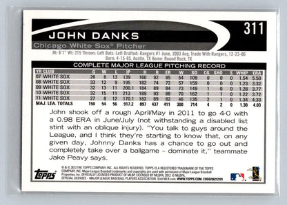2012 Topps john danks baseball card featuring john danks of the chicago white sox
