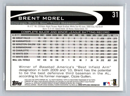 Baseball card back of 2012 Topps #31a Brent Morel Chicago White Sox collectible
