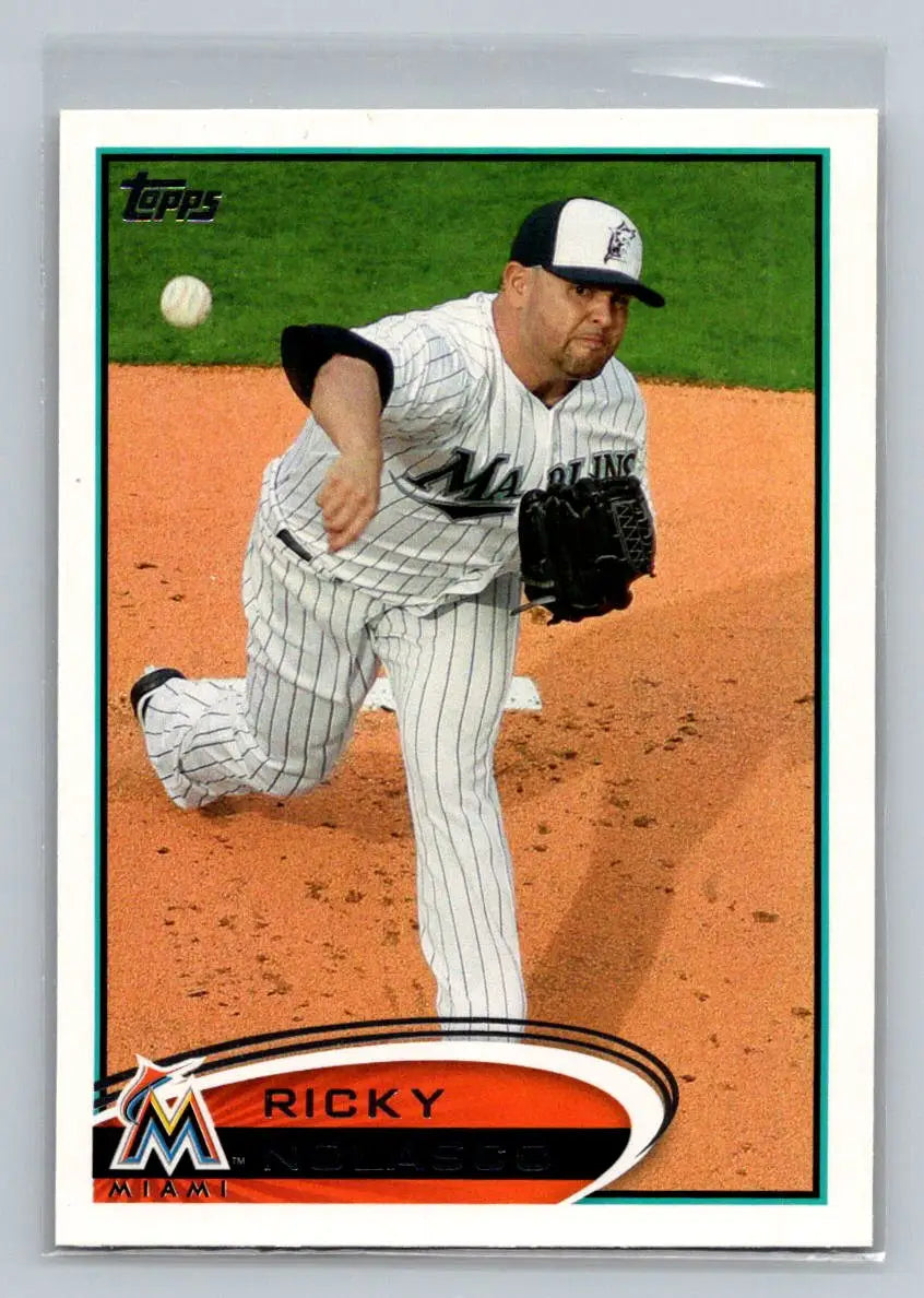 Baseball card featuring pitcher Ricky Nolasco from 2012 Topps #322a Miami Marlins
