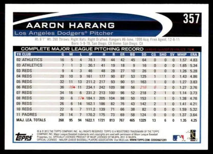 2012 Topps #357 Aaron Harang NM-MT Dodgers ID:72126 - Trading Cards