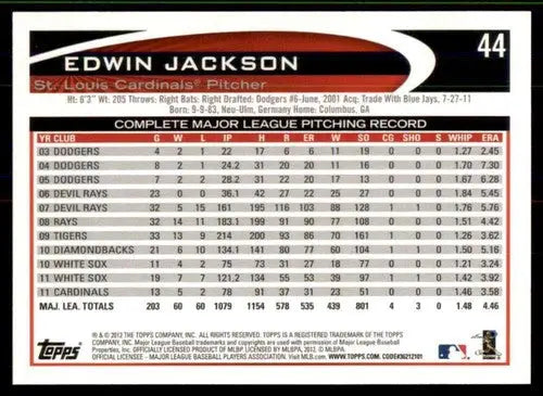 2012 Topps #44 Edwin Jackson NM-MT Cardinals ID:72200 - Trading Cards