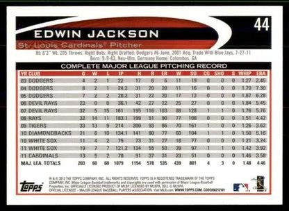 2012 Topps #44 Edwin Jackson NM-MT Cardinals ID:72200 - Trading Cards