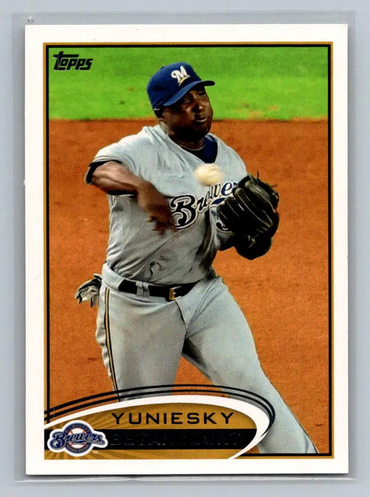 2012 Topps 57b Yuniesky Betancourt Milwaukee Brewers baseball card display