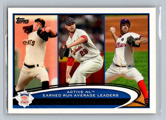 Baseball card featuring Tim Lincecum, Chris Carpenter, and Roy Oswalt from 2012 Topps