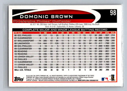 Domonic Brown 2012 Topps #98b baseball card from Philadelphia Phillies collection