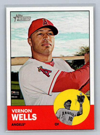 Vernon Wells 2012 Topps Heritage baseball card featuring Los Angeles Angels design