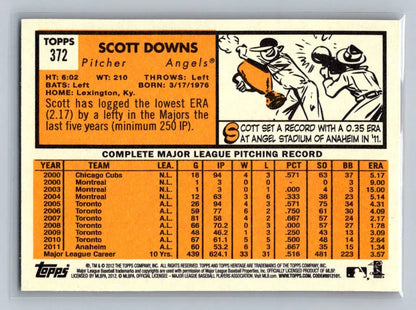 Scott Downs baseball card from 2012 Topps Heritage featuring Los Angeles Angels