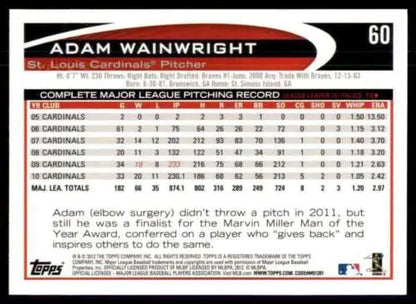 2012 Topps Opening Day #60 Adam Wainwright baseball card in original gloss condition