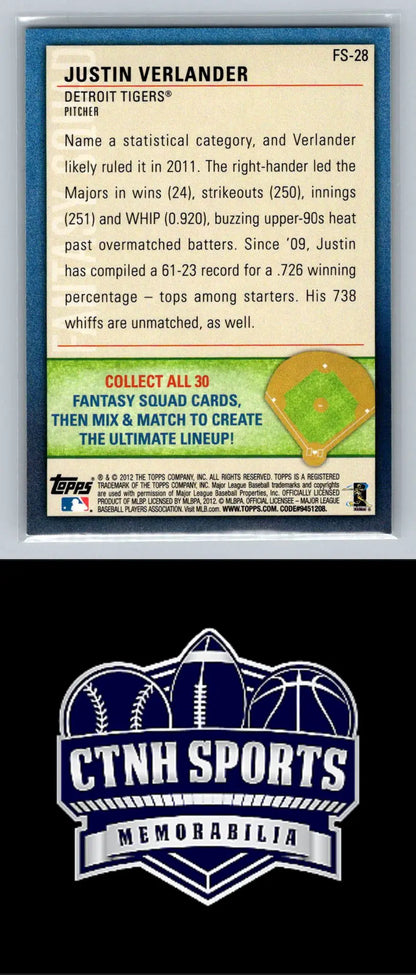 Justin Verlander 2012 Topps Opening Day Fantasy Squad baseball card for collectors