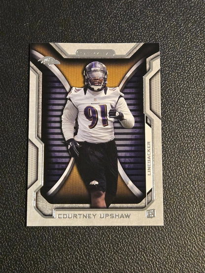 Football trading card featuring Courtney Upshaw in Baltimore Ravens uniform from Topps Strata