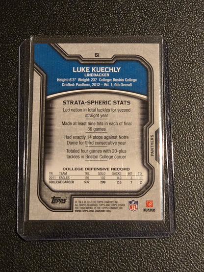 Football trading card of Luke Kuechly from Topps Strata 2012 retail series
