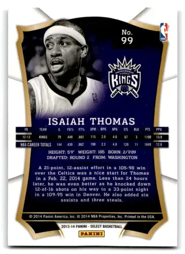 Original Gloss Panini Select Isaiah Thomas Basketball Card from 2013-14 Sac Kings