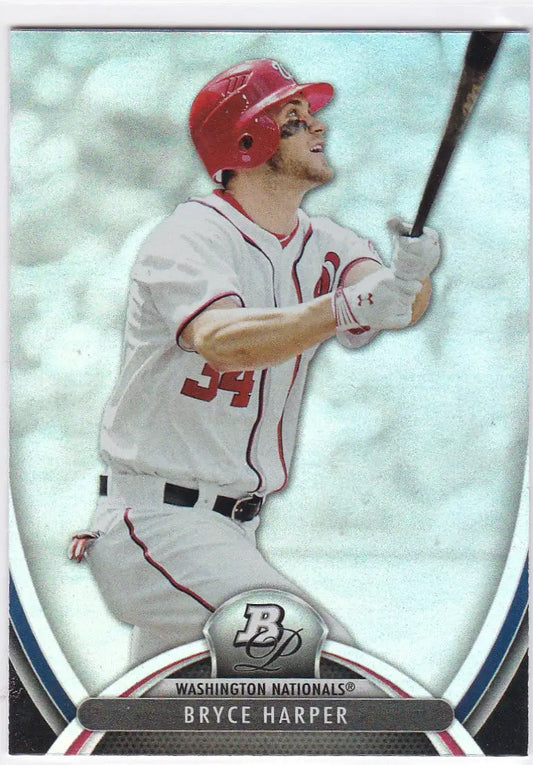 Bryce Harper Washington Nationals player at bat on 2013 Bowman Platinum card
