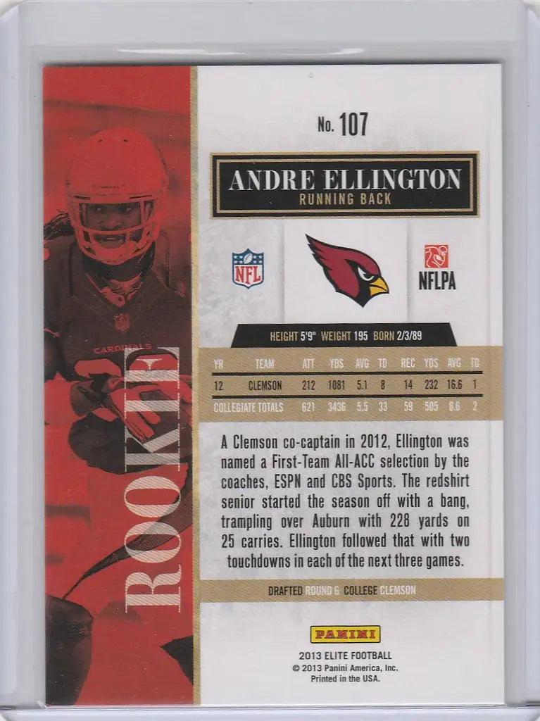 Football trading card of Andre Ellington Arizona Cardinals, Donruss Elite #107