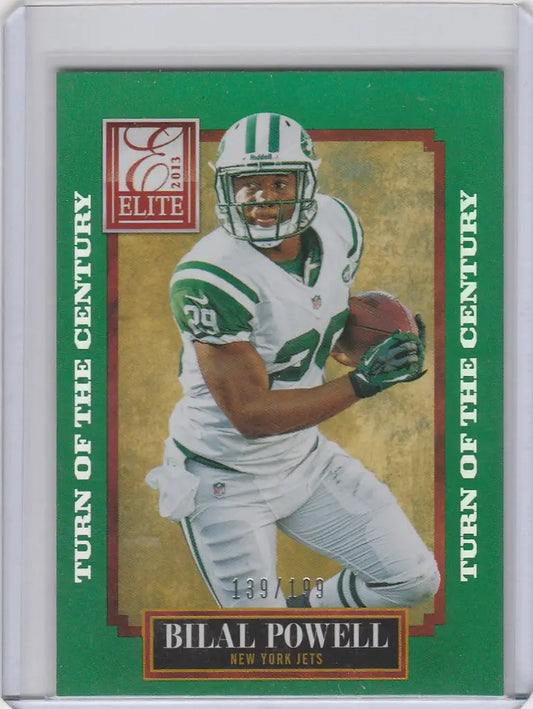 Football trading card of Bilal Powell in New York Jets uniform, Donruss Elite collectible