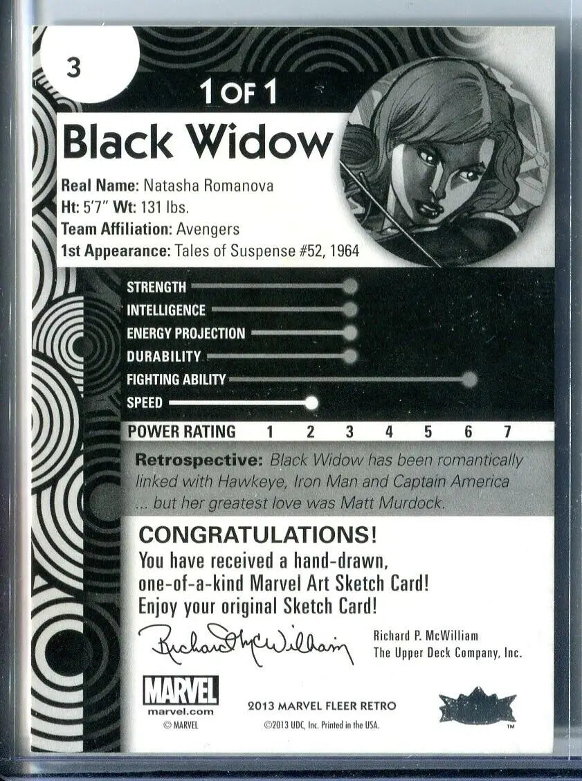 Marvel Fleer Retro Black Widow #3 Sketch card by Jerry Ma featuring Scarlett Johansson