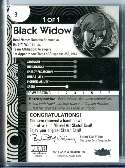 Marvel Fleer Retro Black Widow #3 Sketch card by Jerry Ma featuring Scarlett Johansson