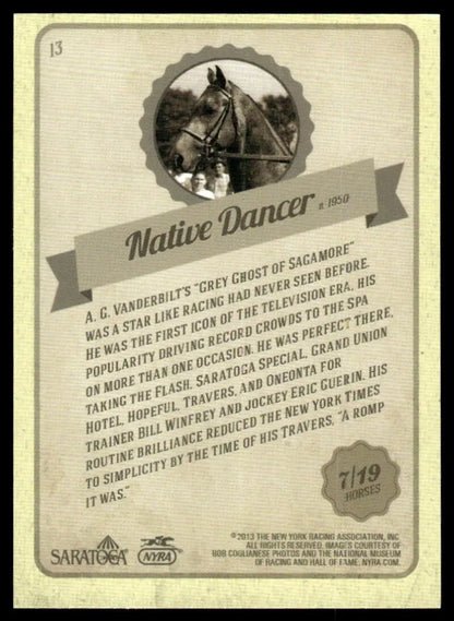 Vintage Native Dancer horse racing card from Nyra Saratoga History of the Game series