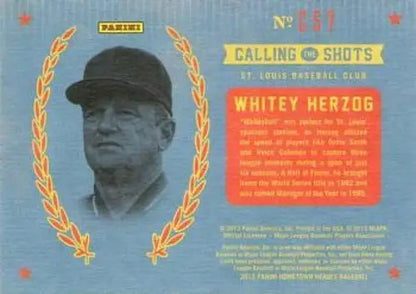 2013 Panini Hometown Heroes Calling the Shots #7 Whitey Herzog NM-MT Cardinals - Trading Card