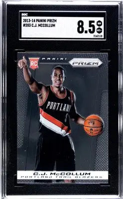 Graded C.J. McCollum basketball card from Panini Prizm featuring prism design
