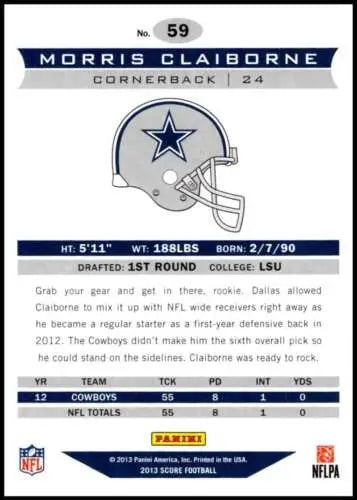 Morris Claiborne football card from 2013 Panini Score featuring original gloss finish