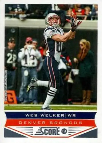 Wes Welker football card from 2013 Panini Score with original gloss and Broncos details