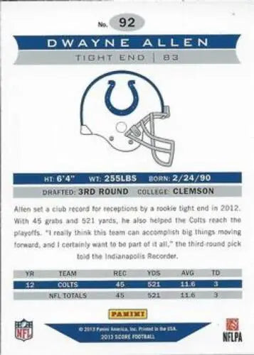 Dwayne Allen football card from 2013 Panini Score with original gloss finish