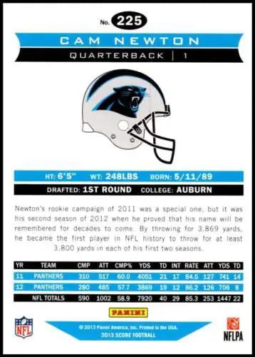 Cam Newton football card 2013 Panini Score Air Mail with original gloss finish