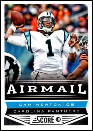 Cam Newton football card, 2013 Panini Score Air Mail with original gloss finish