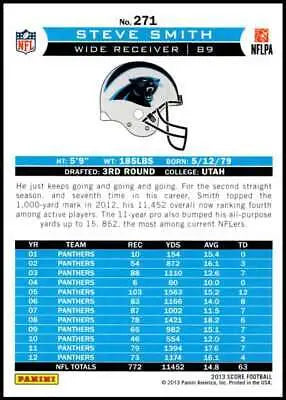 Steve Smith 2013 Panini Score Franchise #271 NM-MT football card with original gloss