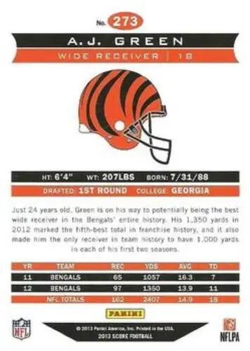 A.J. Green football card from 2013 Panini Score Franchise with original gloss