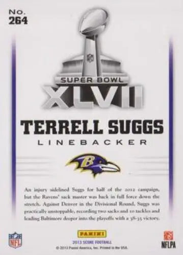 2013 Panini Score Road to the Super Bowl #264 Terrell Suggs football card original gloss