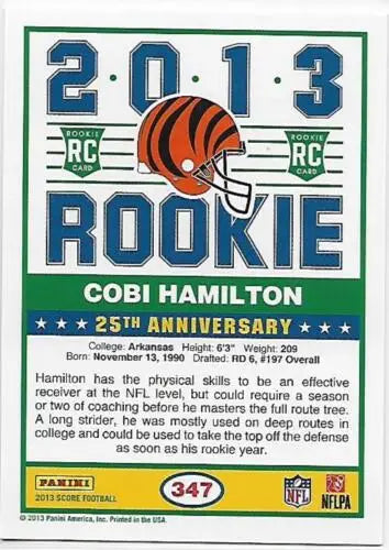 Cobi Hamilton 2013 Panini Score Rookie football card original gloss NM-MT Bengals