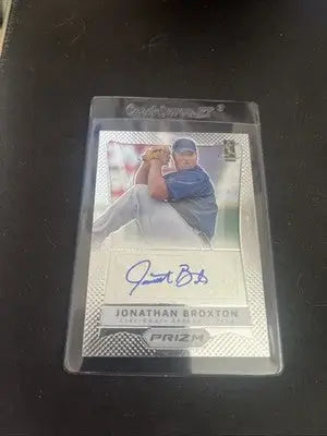 Autographed 2013 Prizm Baseball Jonathan Broxton card for collectors and fans