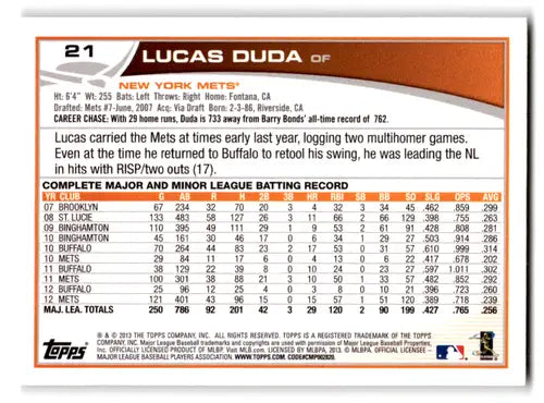 2013 Topps #21 Lucas Duda NM-MT Mets ID:70851 - Trading Cards