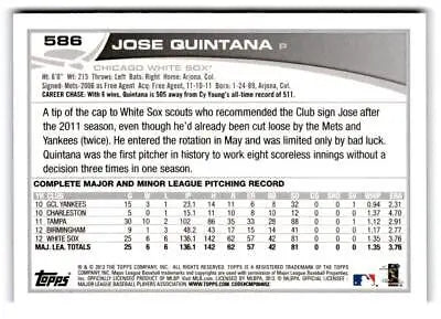Jose Quintana baseball card from 2013 Topps #586 in striking blue design