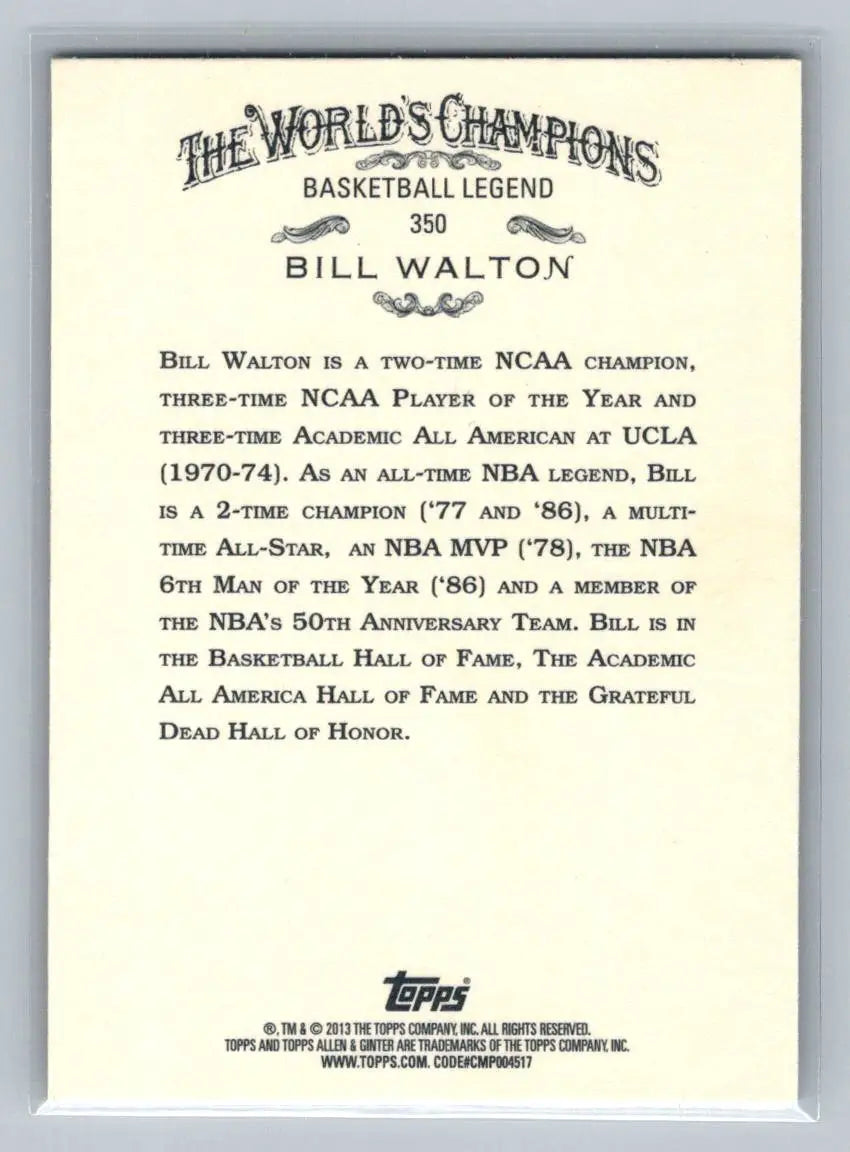 Bill Walton basketball card from 2013 Topps Allen & Ginter trading cards collection