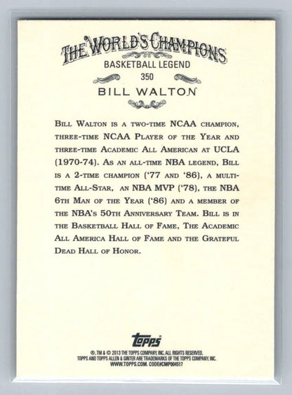 Bill Walton basketball card from 2013 Topps Allen & Ginter trading cards collection