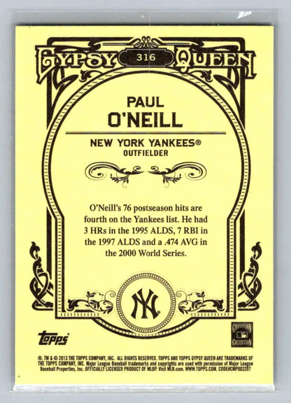 2013 Topps Gypsy Queen #316 Paul O’Neill New York Yankees baseball card for collectors