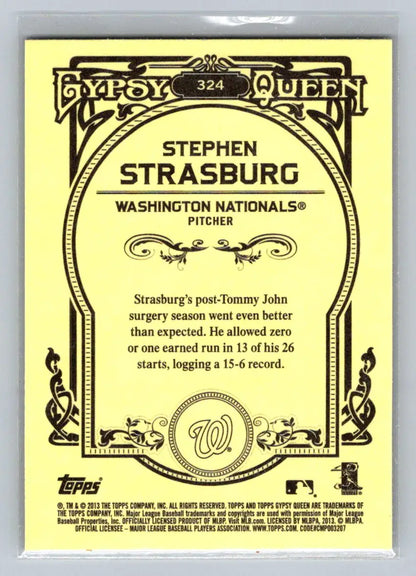 Stephen Strasburg baseball card from 2013 Topps Gypsy Queen #324a Washington Nationals