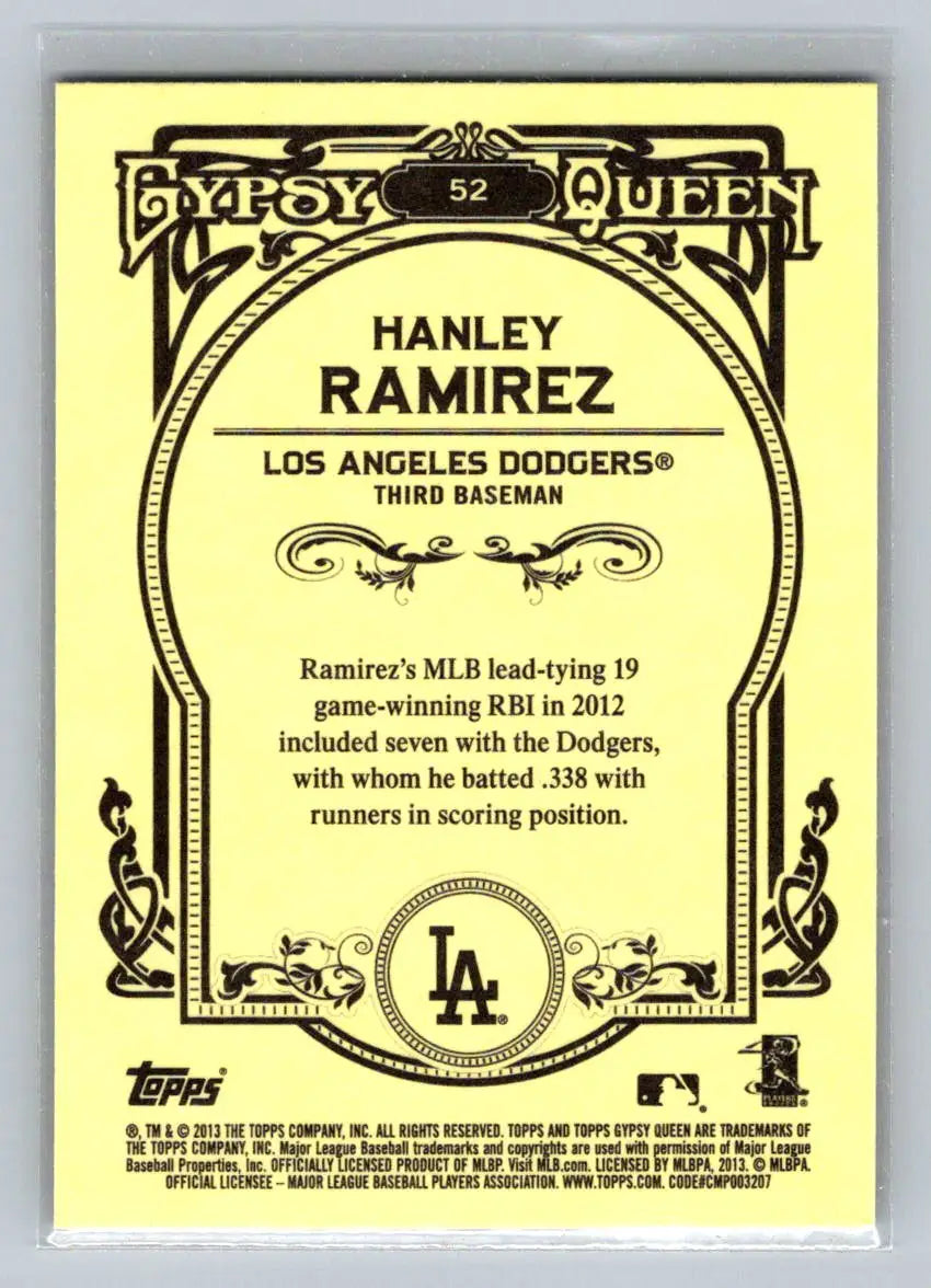 Hanley Ramirez 2013 Topps Gypsy Queen #52 Los Angeles Dodgers baseball card display